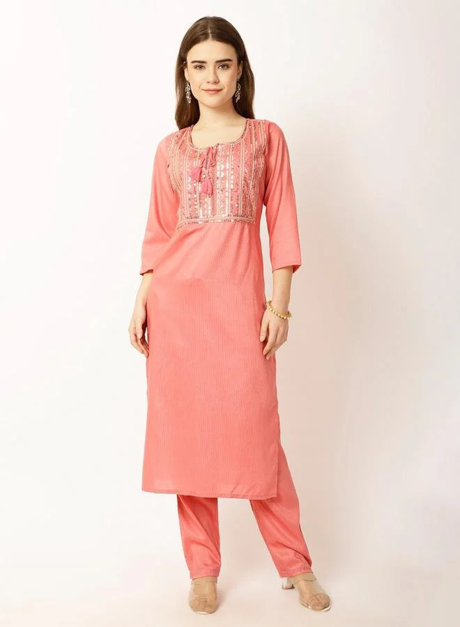 Rue Collection  Women Pink Sequined Kurta with Trousers Set for Women | Best Price UAE